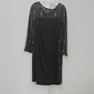 Elegant Black Lace Dress - Chaps 16W - NWOT